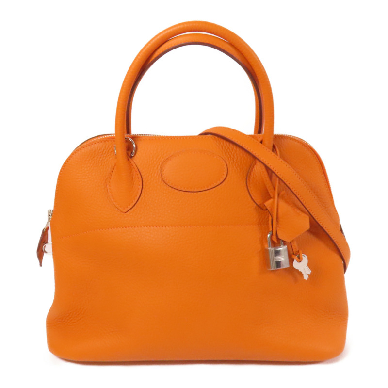 HERMES Clemence皮革Bolide 31銀扣手挽肩背兩用袋Orange-0