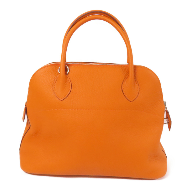 HERMES Clemence皮革Bolide 31銀扣手挽肩背兩用袋Orange-1