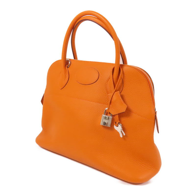 HERMES Clemence皮革Bolide 31銀扣手挽肩背兩用袋Orange-2