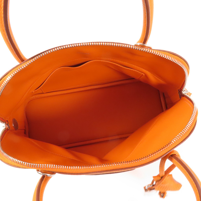 HERMES Clemence皮革Bolide 31銀扣手挽肩背兩用袋Orange-4