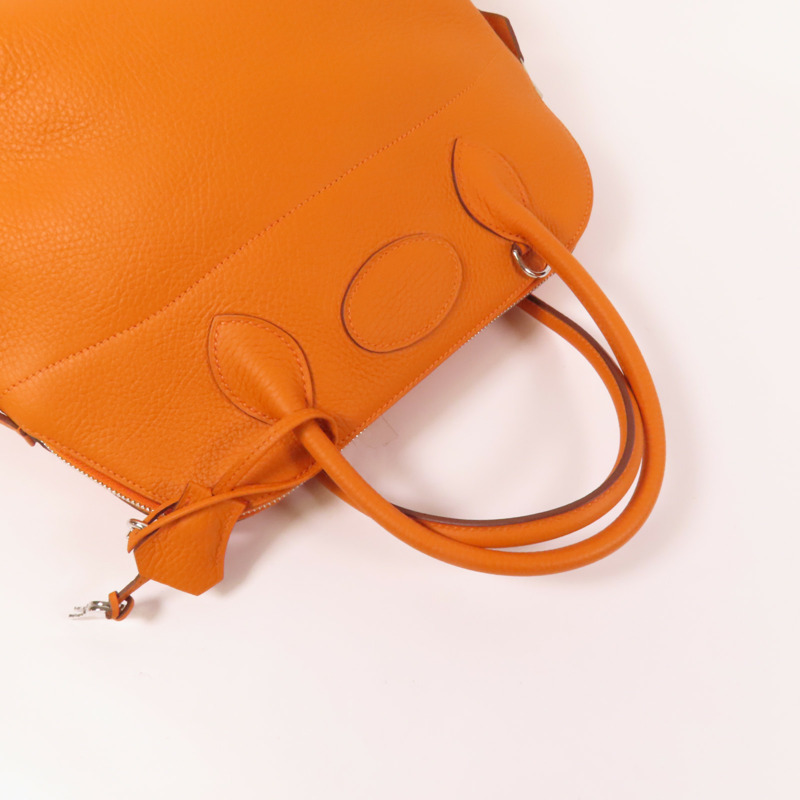 HERMES Clemence皮革Bolide 31銀扣手挽肩背兩用袋Orange-5