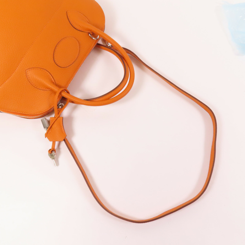 HERMES Clemence皮革Bolide 31銀扣手挽肩背兩用袋Orange-6