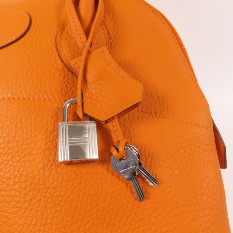 HERMES Clemence皮革Bolide 31銀扣手挽肩背兩用袋Orange-9