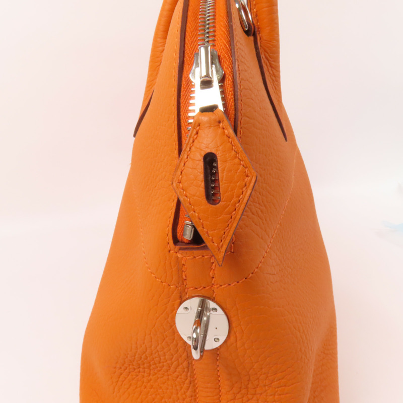 HERMES Clemence皮革Bolide 31銀扣手挽肩背兩用袋Orange-10