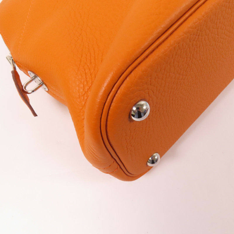 HERMES Clemence皮革Bolide 31銀扣手挽肩背兩用袋Orange-14
