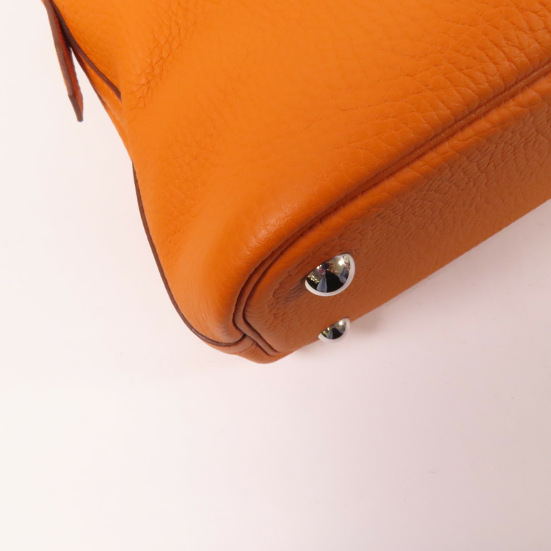 HERMES Clemence皮革Bolide 31銀扣手挽肩背兩用袋Orange-16