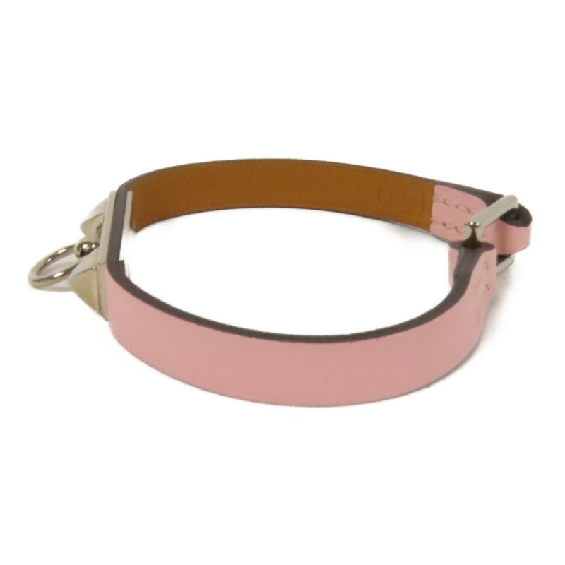 HERMES Swift皮革Rivale Tour Bracelet S銀扣手鐲Pink-1