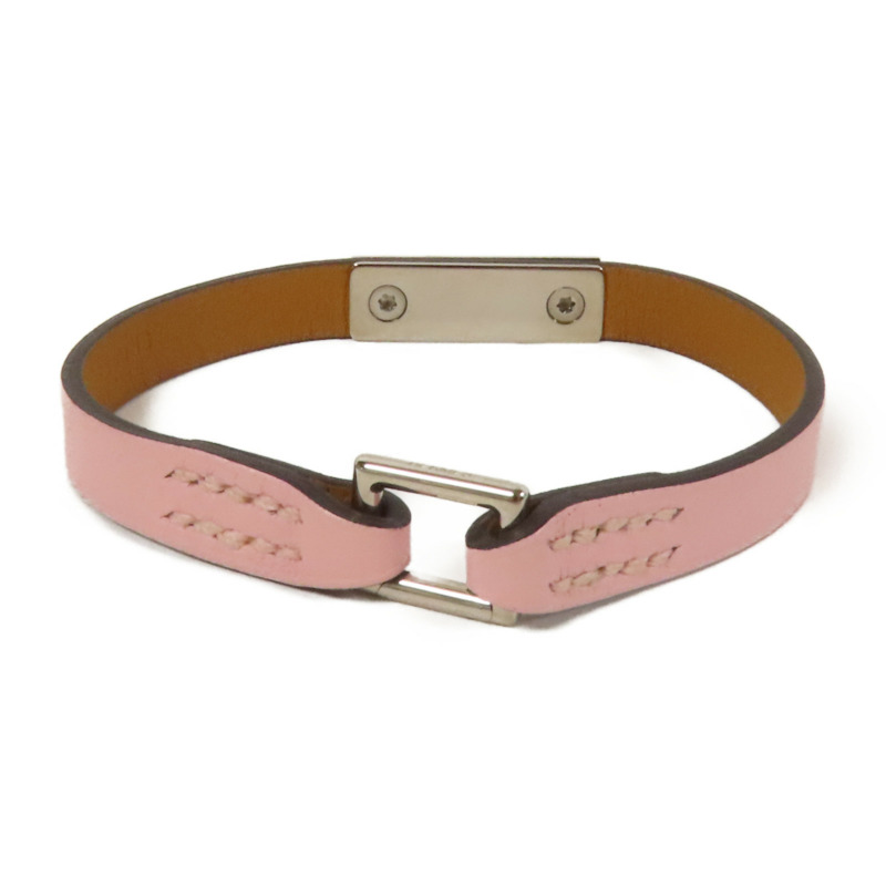 HERMES Swift皮革Rivale Tour Bracelet S銀扣手鐲Pink-2