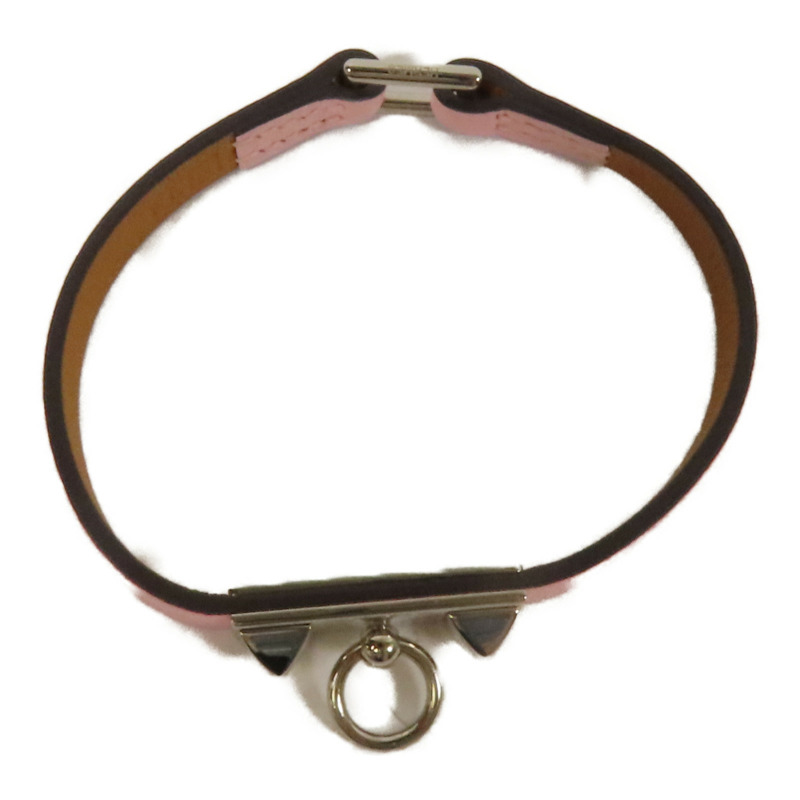 HERMES Swift皮革Rivale Tour Bracelet S銀扣手鐲Pink-3