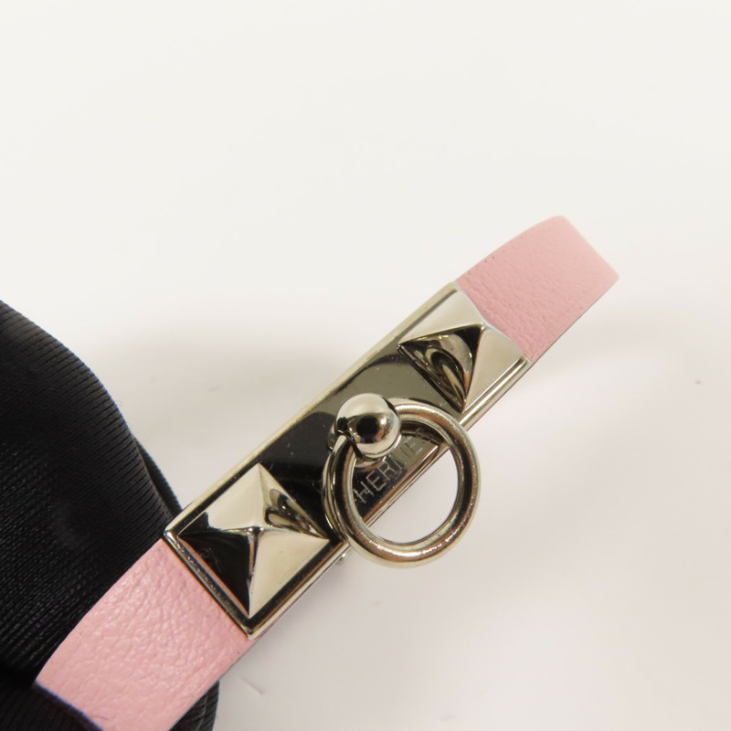 HERMES Swift皮革Rivale Tour Bracelet S銀扣手鐲Pink-4