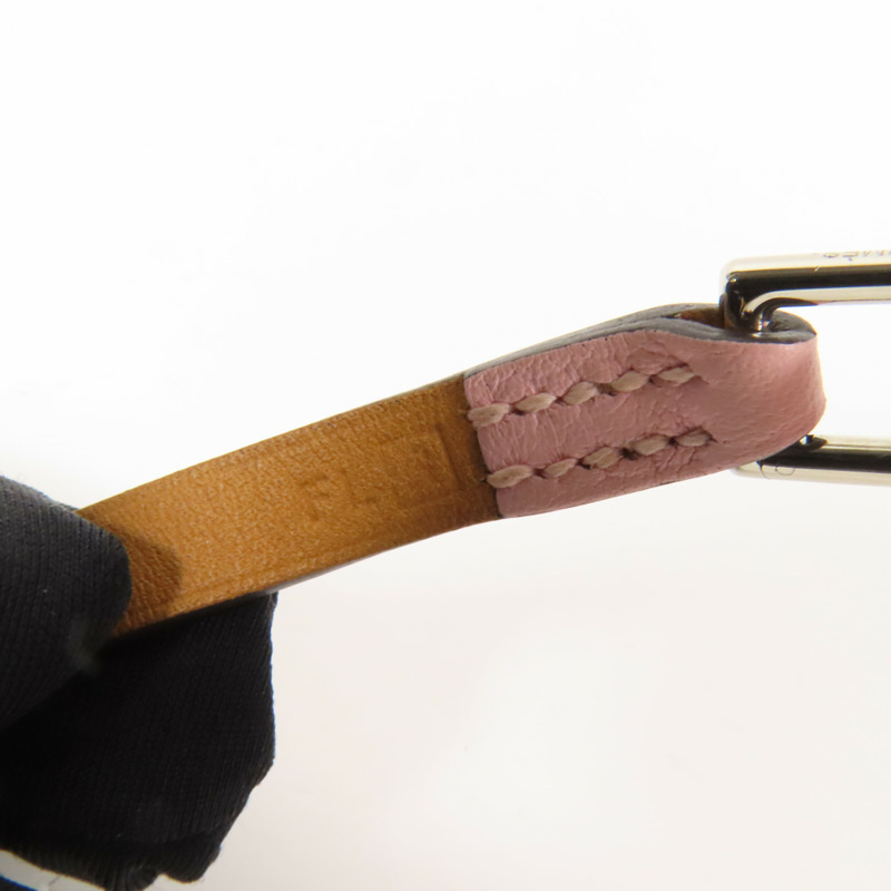 HERMES Swift皮革Rivale Tour Bracelet S銀扣手鐲Pink-6