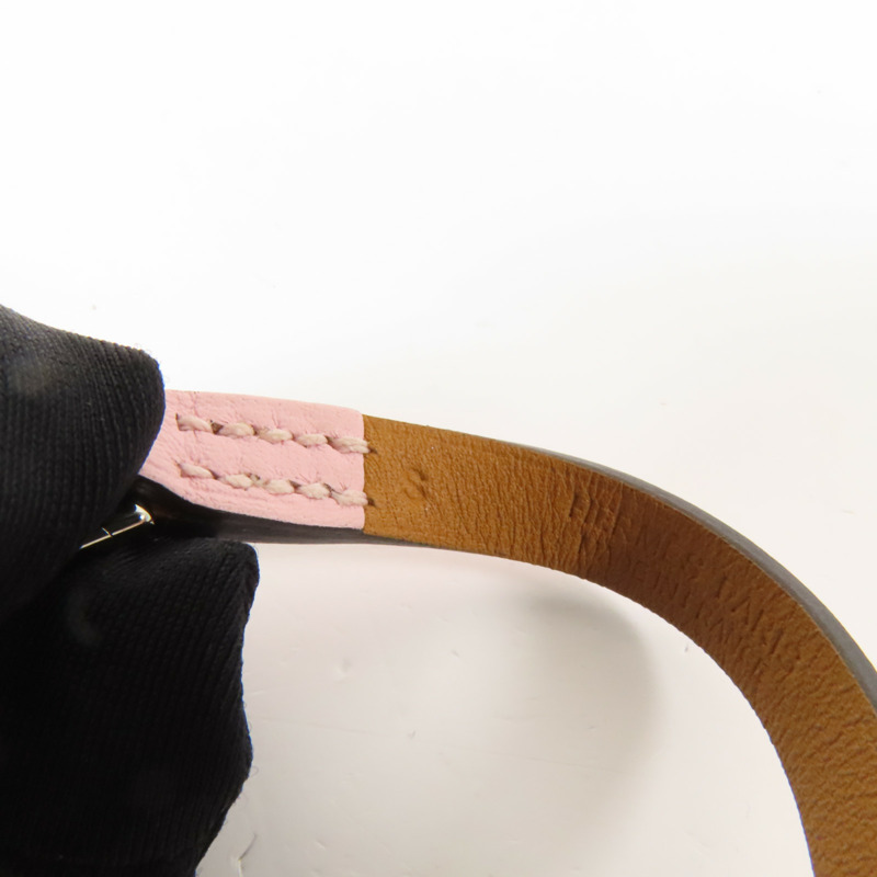 HERMES Swift皮革Rivale Tour Bracelet S銀扣手鐲Pink-8