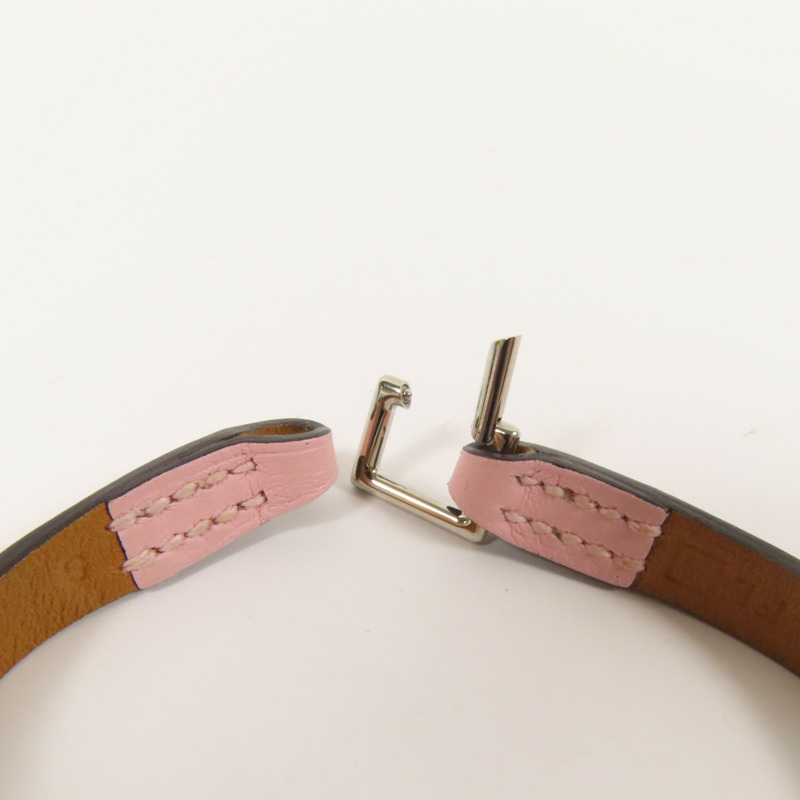 HERMES Swift皮革Rivale Tour Bracelet S銀扣手鐲Pink-9