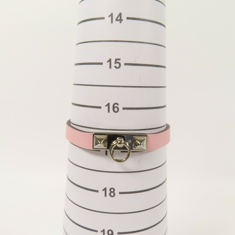 HERMES Swift皮革Rivale Tour Bracelet S銀扣手鐲Pink-10