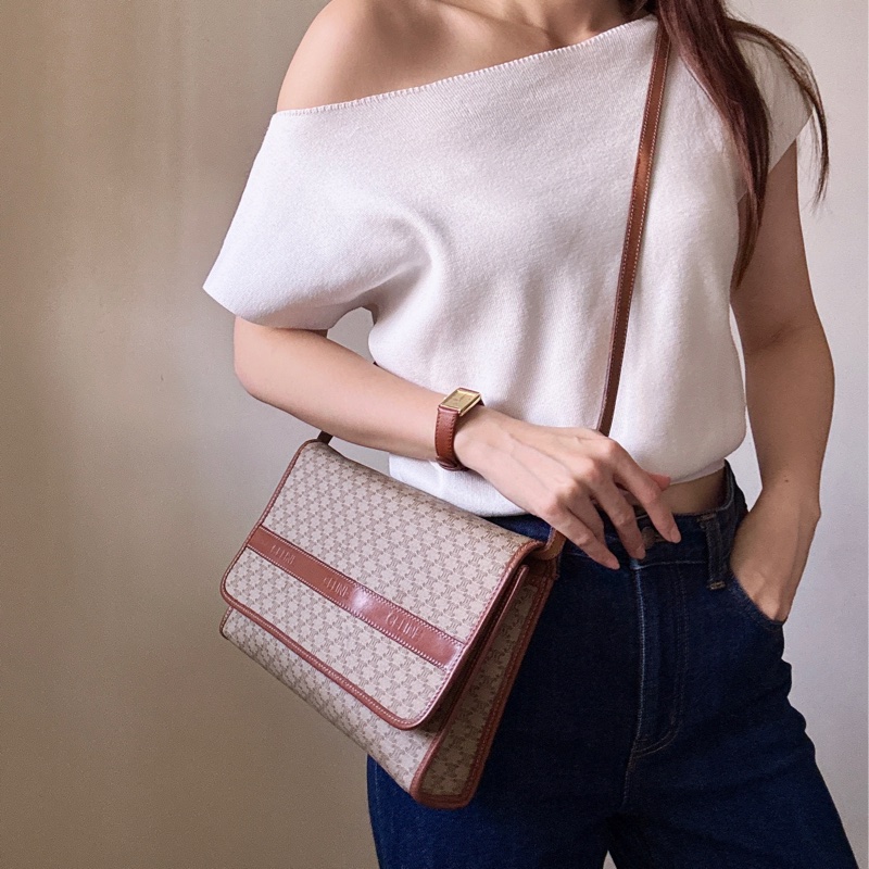Celine Macadam 棕色老花兩用包 斜背包 腋下包 防水材質 真皮-0