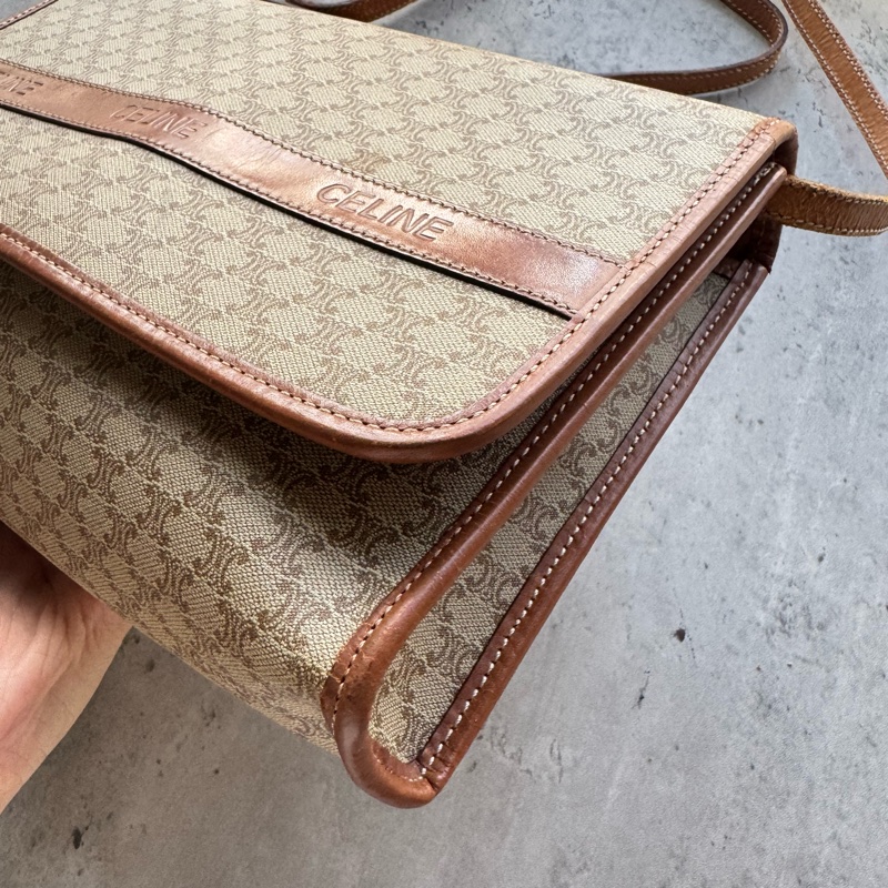 Celine Macadam 棕色老花兩用包 斜背包 腋下包 防水材質 真皮-5