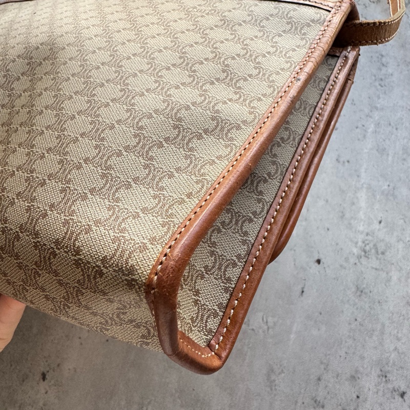 Celine Macadam 棕色老花兩用包 斜背包 腋下包 防水材質 真皮-6