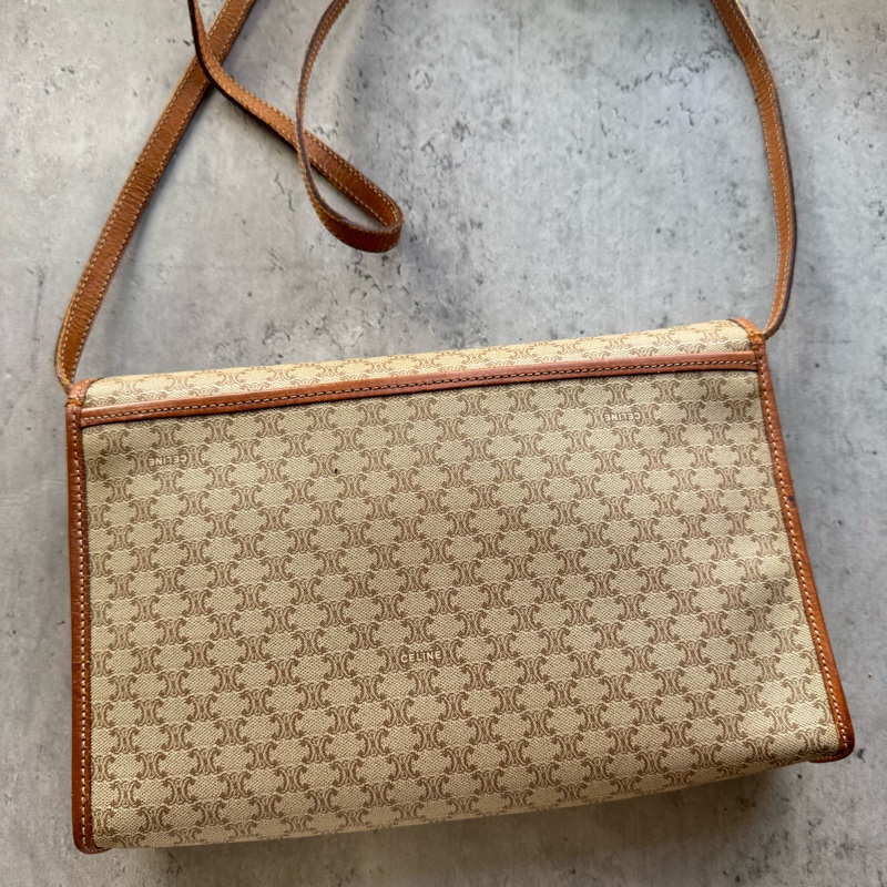 Celine Macadam 棕色老花兩用包 斜背包 腋下包 防水材質 真皮-11