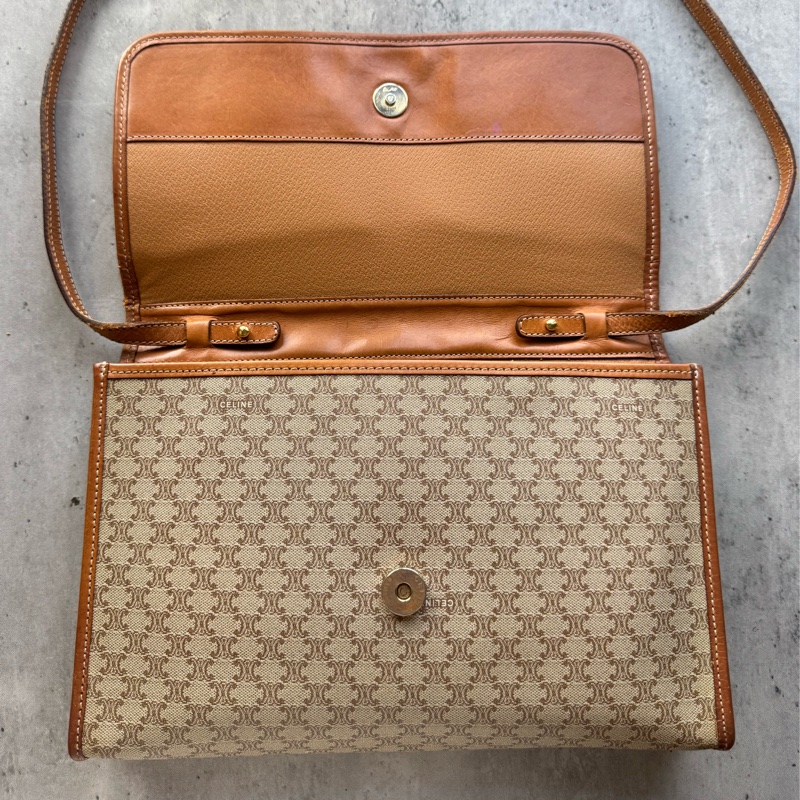 Celine Macadam 棕色老花兩用包 斜背包 腋下包 防水材質 真皮-12