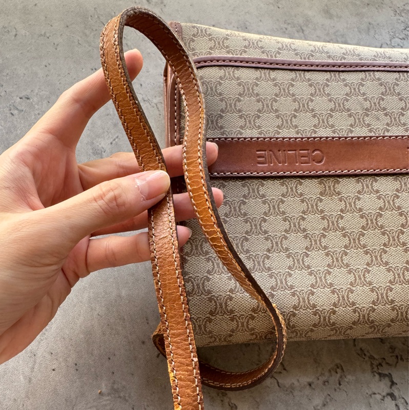 Celine Macadam 棕色老花兩用包 斜背包 腋下包 防水材質 真皮-18