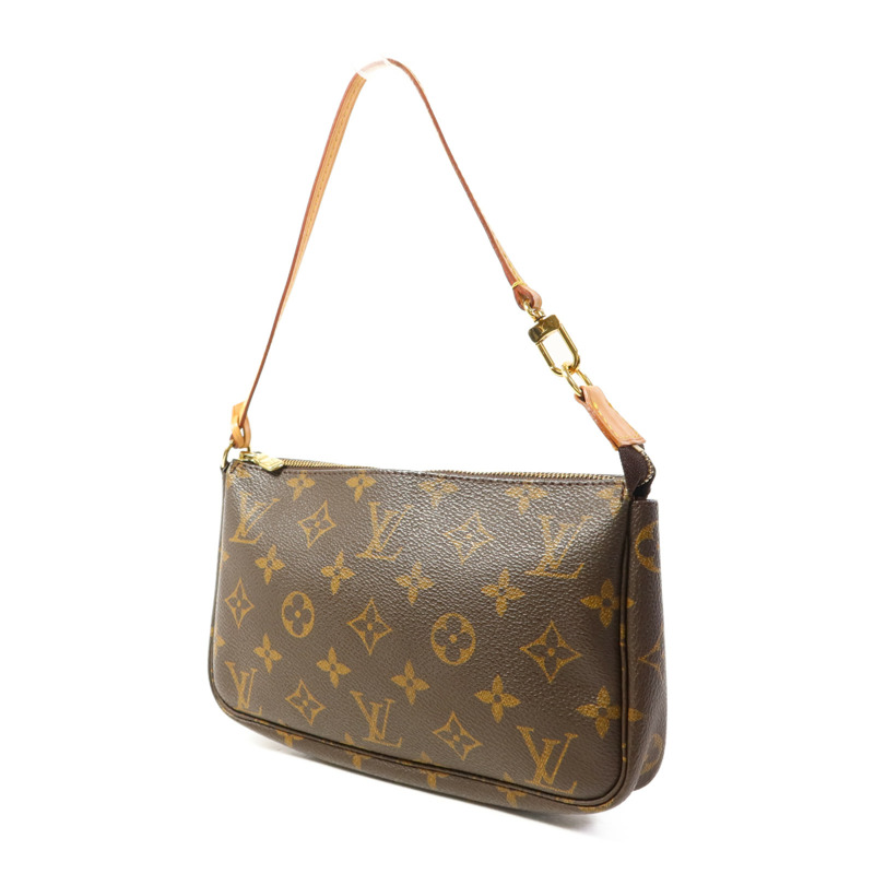 LOUIS VUITTON Monogram Pochette Accessoires金扣手挽袋棕色-2