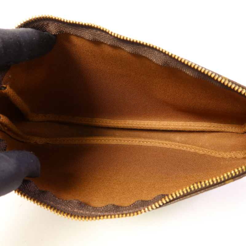 LOUIS VUITTON Monogram Pochette Accessoires金扣手挽袋棕色-5