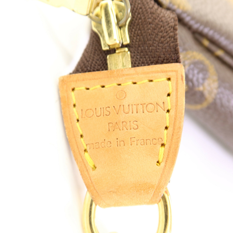 LOUIS VUITTON Monogram Pochette Accessoires金扣手挽袋棕色-7