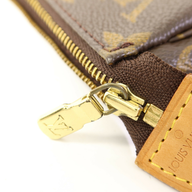 LOUIS VUITTON Monogram Pochette Accessoires金扣手挽袋棕色-8