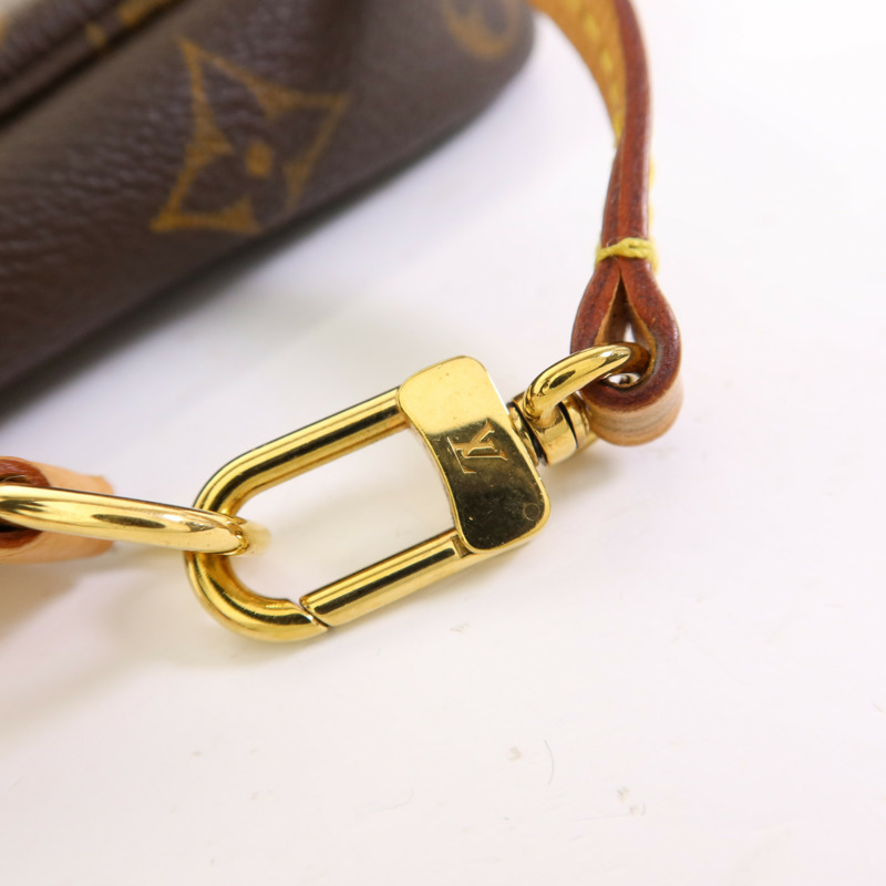 LOUIS VUITTON Monogram Pochette Accessoires金扣手挽袋棕色-9