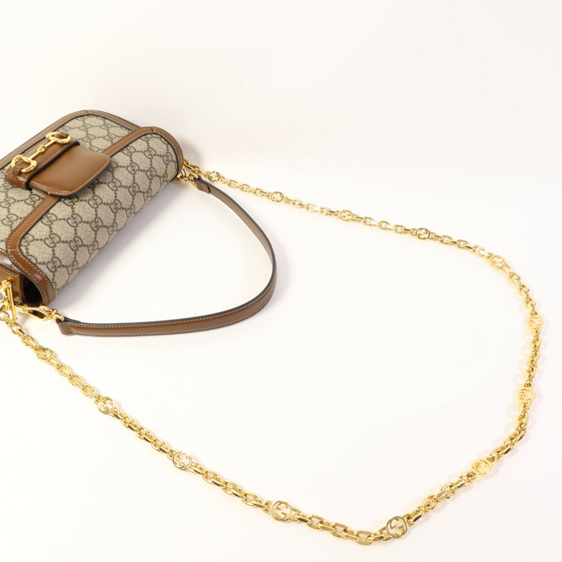 GUCCI 塗層帆布Horsebit 1955金扣手挽肩背兩用袋-4