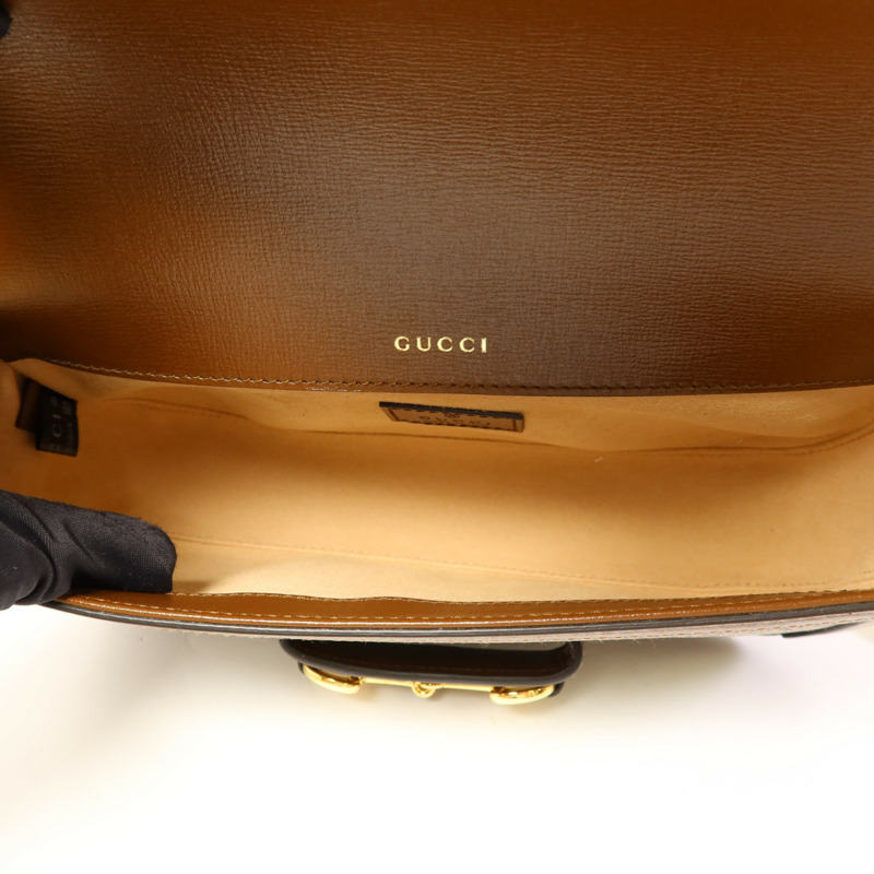 GUCCI 塗層帆布Horsebit 1955金扣手挽肩背兩用袋-5