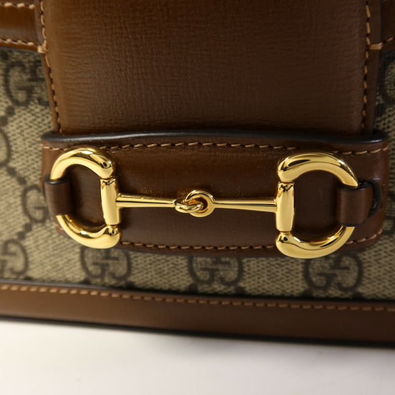 GUCCI 塗層帆布Horsebit 1955金扣手挽肩背兩用袋-9