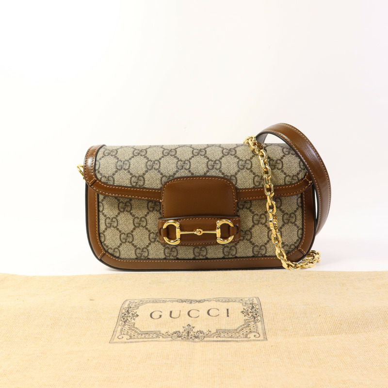 GUCCI 塗層帆布Horsebit 1955金扣手挽肩背兩用袋-19
