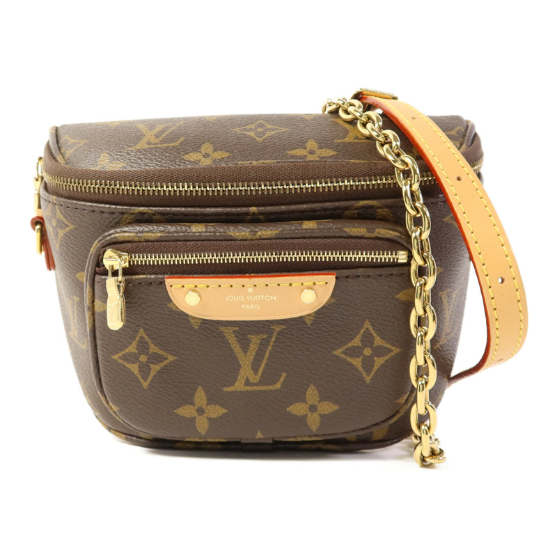 LOUIS VUITTON Monogram Mini Bumbag金扣手挽肩背兩用袋棕色-0