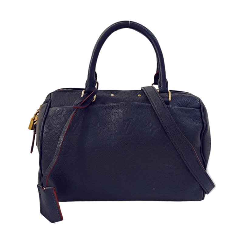 LOUIS VUITTON SPEEDY 25 深藍色牛皮壓紋波士頓包肩背包手提包斜背包 金色五金 可拆卸肩帶-0