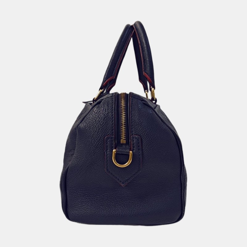 LOUIS VUITTON SPEEDY 25 深藍色牛皮壓紋波士頓包肩背包手提包斜背包 金色五金 可拆卸肩帶-2