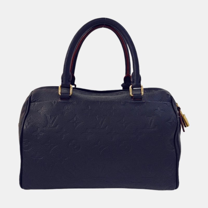 LOUIS VUITTON SPEEDY 25 深藍色牛皮壓紋波士頓包肩背包手提包斜背包 金色五金 可拆卸肩帶-4