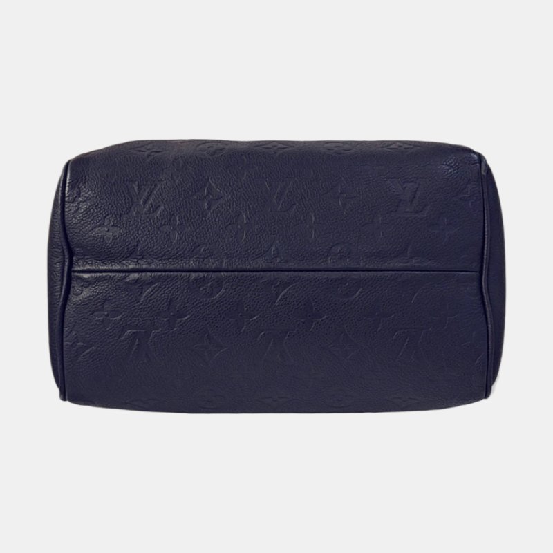 LOUIS VUITTON SPEEDY 25 深藍色牛皮壓紋波士頓包肩背包手提包斜背包 金色五金 可拆卸肩帶-5