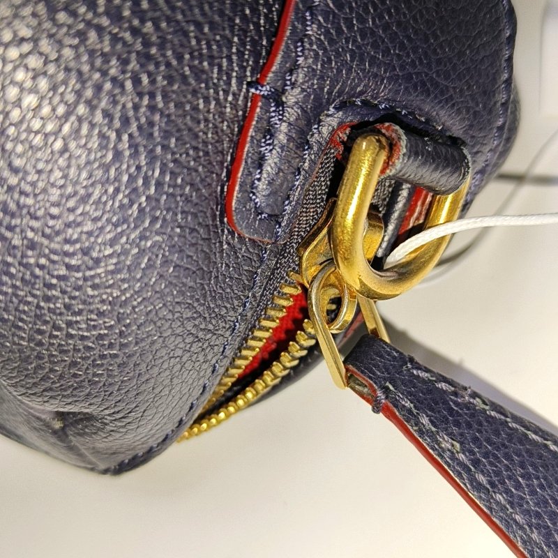 LOUIS VUITTON SPEEDY 25 深藍色牛皮壓紋波士頓包肩背包手提包斜背包 金色五金 可拆卸肩帶-17