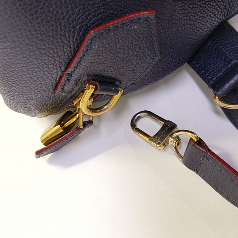 LOUIS VUITTON SPEEDY 25 深藍色牛皮壓紋波士頓包肩背包手提包斜背包 金色五金 可拆卸肩帶-19