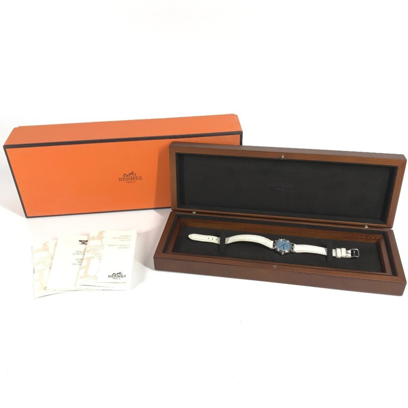 HERMES CL4.230 Clipper Nacle 12 件鑽石女士手錶,搭配皮革錶帶,白色皮革/不銹鋼-12