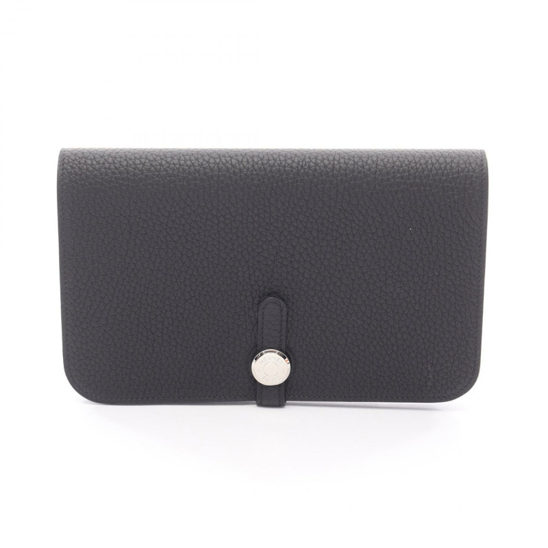 HERMES Dogon Duo GM 雙折長皮夾 Togo 皮革 黑色 Noir 二手 SHW W-0