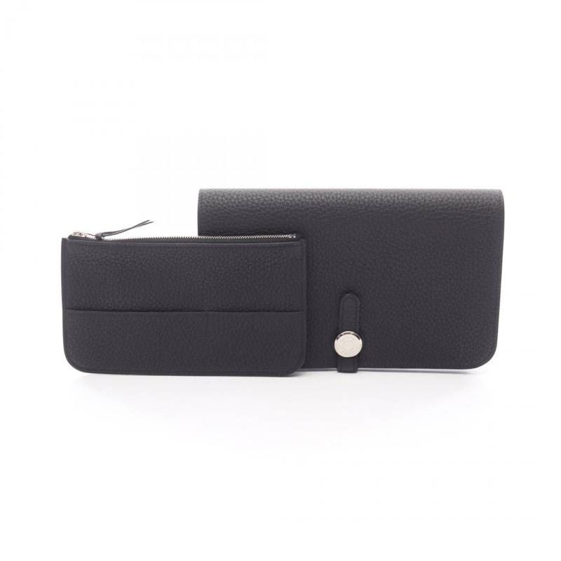 HERMES Dogon Duo GM 雙折長皮夾 Togo 皮革 黑色 Noir 二手 SHW W-5