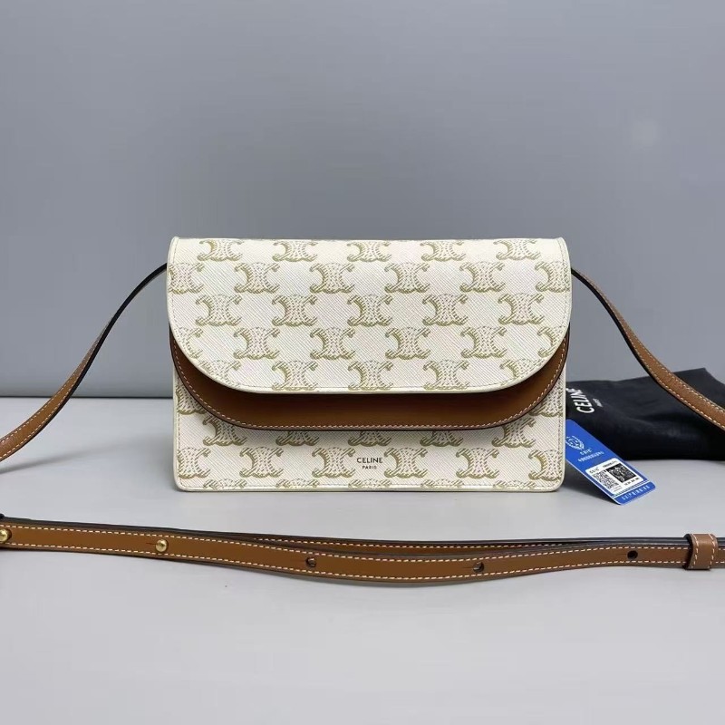 Celine 米白焦糖色凱旋門信封包 斜背包 肩背包-0