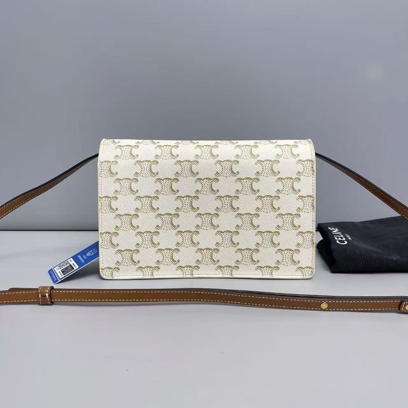 Celine 米白焦糖色凱旋門信封包 斜背包 肩背包-1