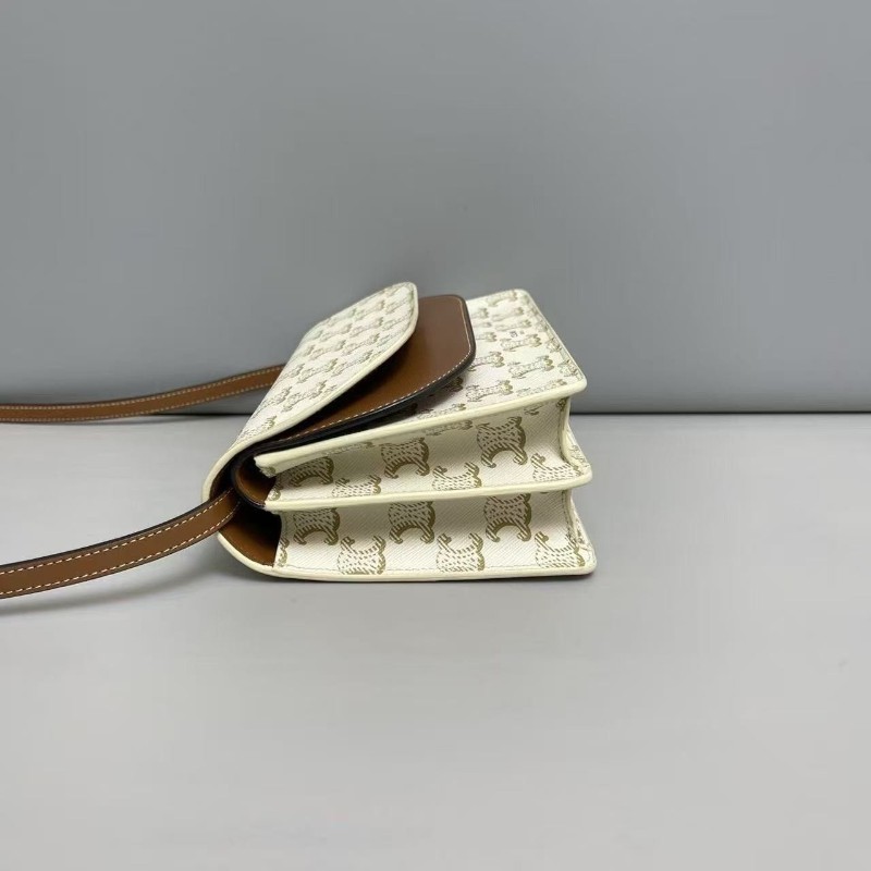 Celine 米白焦糖色凱旋門信封包 斜背包 肩背包-4