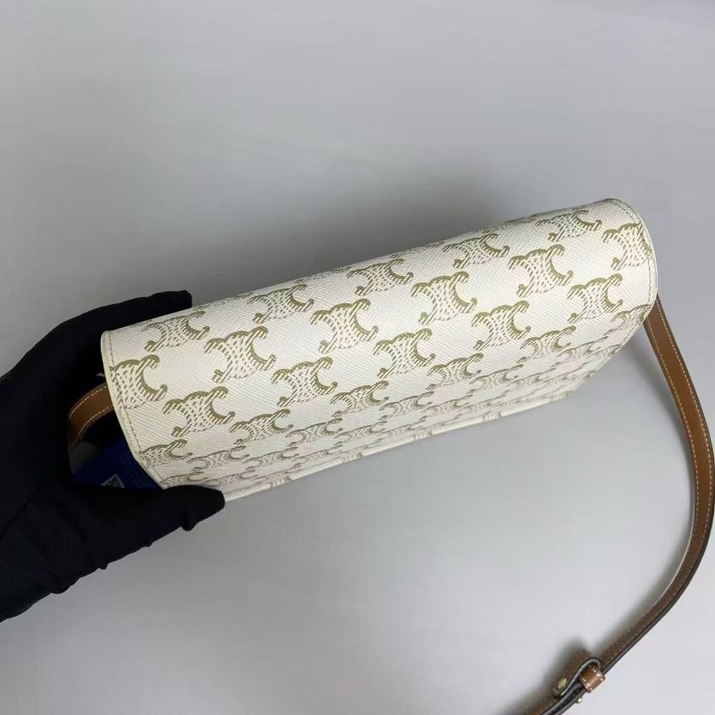 Celine 米白焦糖色凱旋門信封包 斜背包 肩背包-6