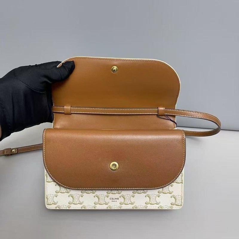 Celine 米白焦糖色凱旋門信封包 斜背包 肩背包-7