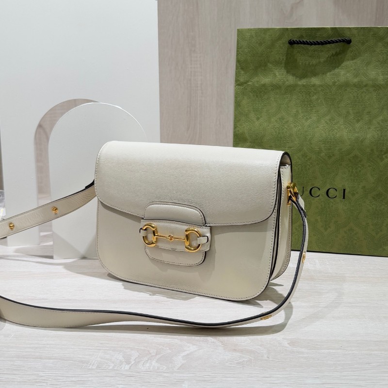 Gucci 1955白色全皮馬鞍包 肩背包斜背包-2
