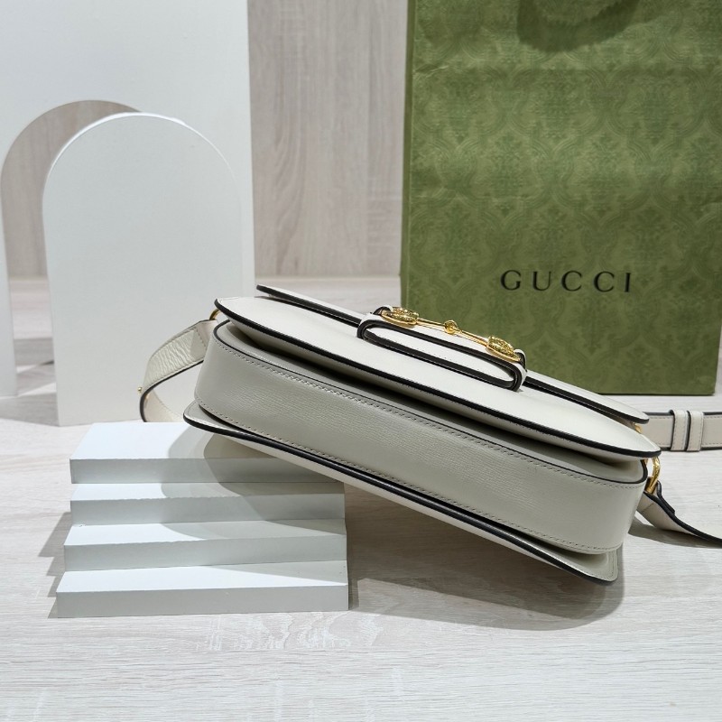 Gucci 1955白色全皮馬鞍包 肩背包斜背包-4